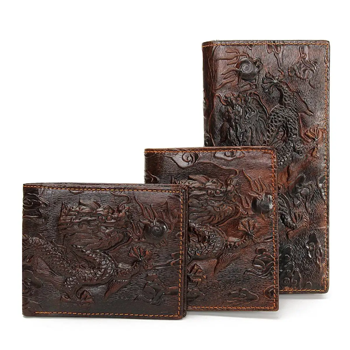 

Vintage Genuine Leather Men's Wallets Brand Unique Design Chinese Dragon Pattern Male Folding Long Short Purse Cardholder 2019
