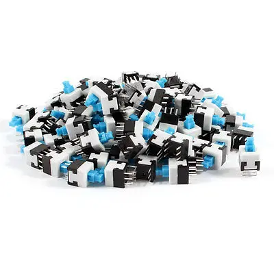 

100 Pcs DC 30V 0.5A 6 Pins Latching Blue Push Button Torch Switch 8x8mm