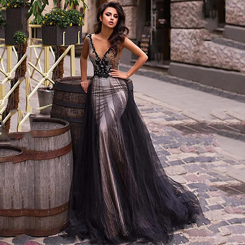 Eightree свадебное платье в готическом стиле с кружевной аппликацией vestido de noiva черное свадебное платье русалки es с v-образным вырезом Свадебные платья без спинки