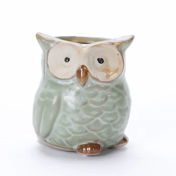 

5pcs Mini Ceramic Flowerpot Lovely Owl Planter Succulent Storage Container Gardening Supply for Home Office Garden (Random Style
