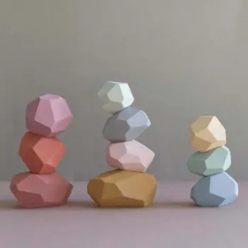 

2020 New 16 Pcs Children Wooden Colored Stone Stacking Game Building Block Education Toy
