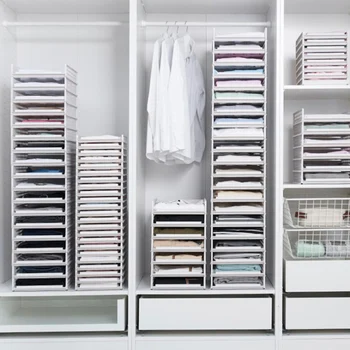 

Storage Stacking Basket Clothes Organization, Plastic Storage Rack Stand Stackable Basket Storage Shelf for Wardrobe Clothing