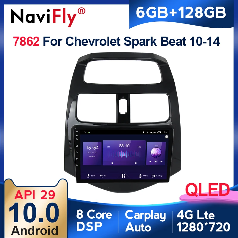 6+128G 1280*720 QLED screen BT5.0 Car Multimedia Player for CHEVROLET Spark Beat Matiz Creative 2010-2014 Head Unit SWC 4GLTE | Автомобили
