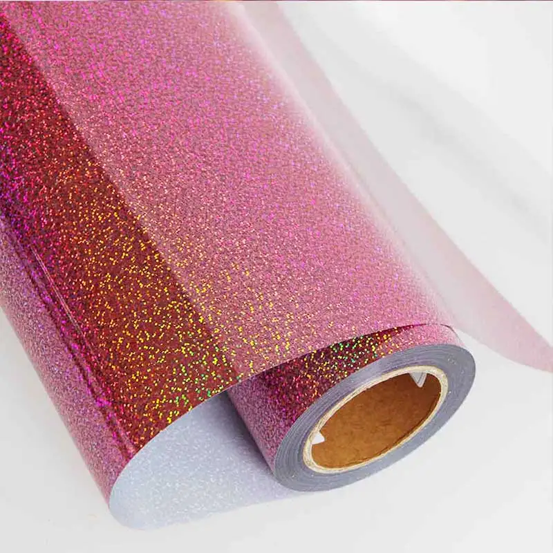 

Pink flash Heat Transfer Vinyl hologram Iron on HTV Vinyl roll for T-Shirts heat press decor film easy to cut and weed washable