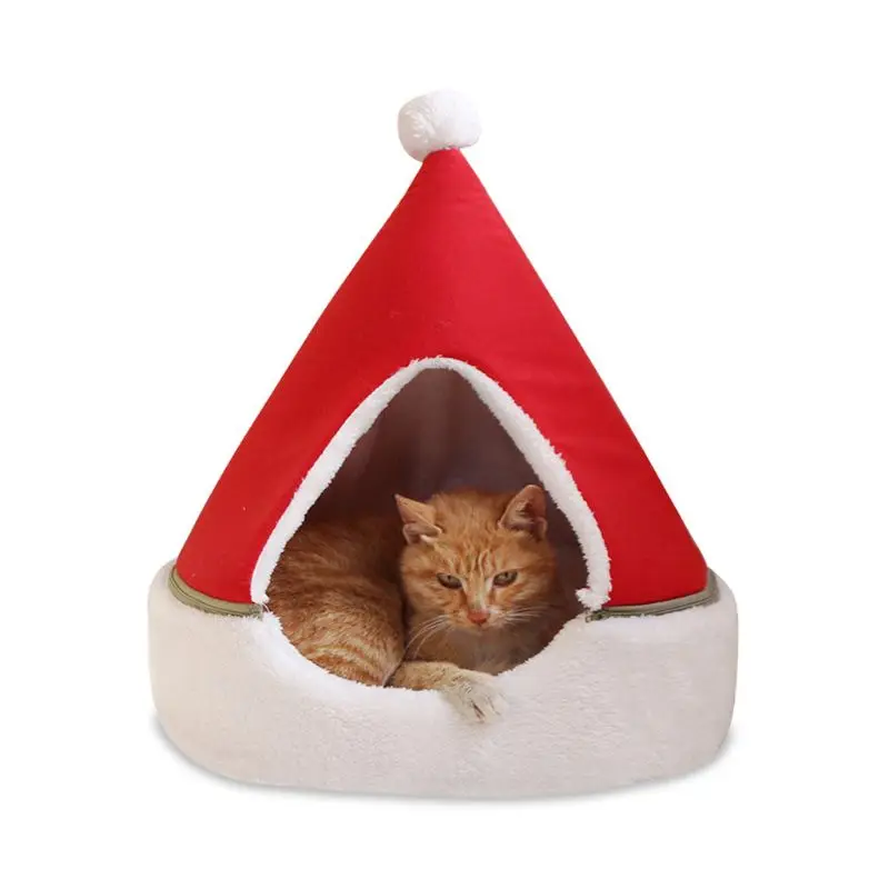 

Christmas New Year Pet House Xmas Tree Hat Shape Dog Cat Bed Soft Warm Nest