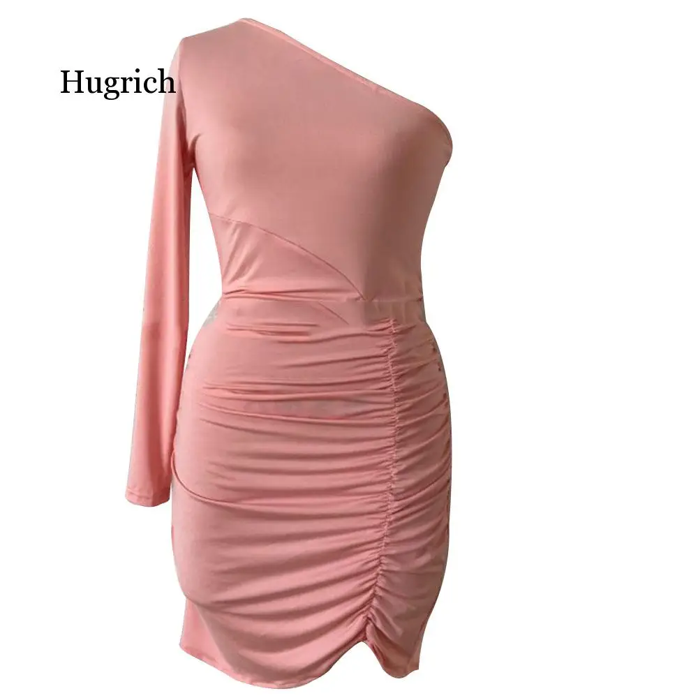 

Fashion Trend Women Dress One Shoulder Long Sleeve Sexy Bodycon Evening Party Clubwear Autumn Bandage Sheath Mini Dress