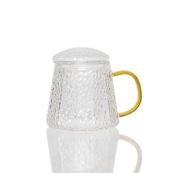 

Glass Large Capacity Hammer Pattern with Cover Glass Filter Tea Cup Office Men's Cup Flower Tea Cup Tazas De Ceramica Creativas