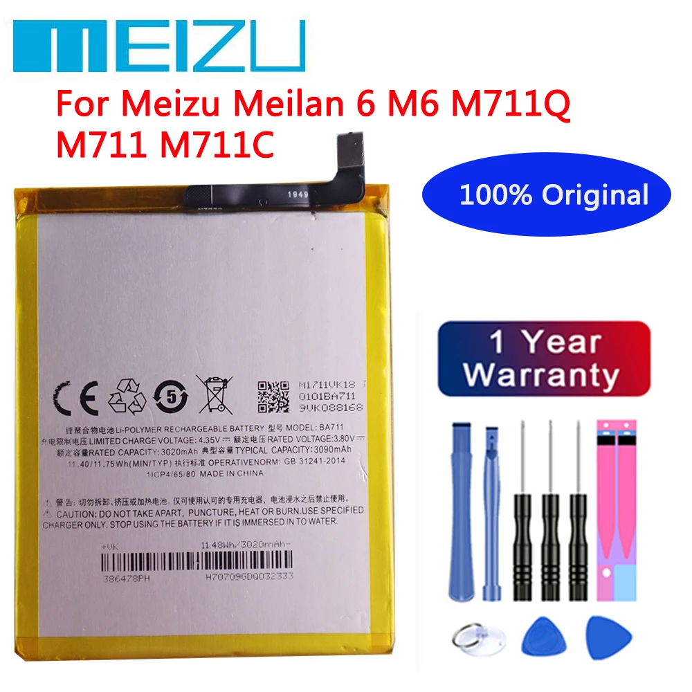 

Meizu 100% Original 3090mAh BA711 Battery For Meizu Meilan 6 M6 M711Q M711 M711C Mobile Phone Batteries+Free tools