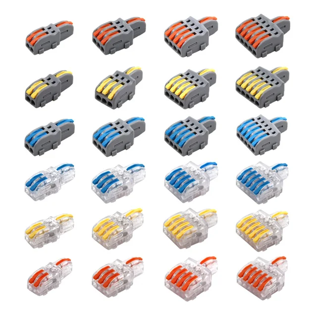 ขั้วต่อสายไฟ 1 อินพุตหลายเอาต์พุตตัวแยกไฟฟ้า Push-in Terminal Block Butt Home LED Light Quick ตัวเชื่อมต่อสายไฟ 1