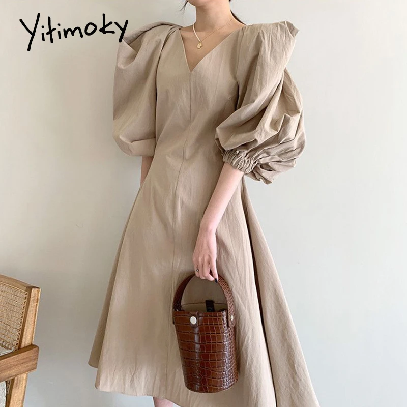 Женское винтажное платье Yitimoky Летнее белое длинное офисное со складками