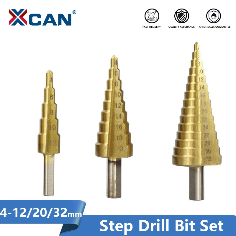 

XCAN Step Drill Bit 3pcs 4-12/20/32mm HSS Steel Pagoda Shape Core Drill Bit Step Cone Drill