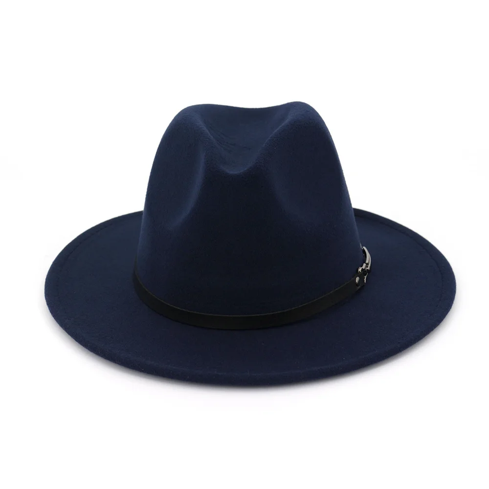 Осень Зима Новая мода шерсть женщин Outback Fedora шляпа для элегантных леди широкий джазования с полями Панама с поясом AD0875