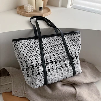 

Elegant Female Tote Bag 2019 Winter New Quality Women's Designer Handbag Lace Flowers High capacity Shoulder Bag Shopping bags