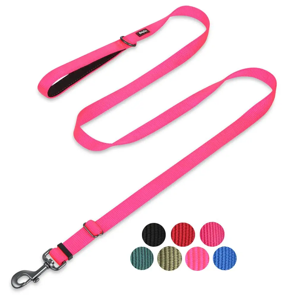 Hot Pink Hyhug Pets Регулируемая длина свинца с прочным нейлоном и супер мягкой неопреновой подкладкой ручкой(большой, военный зеленый - Цвет: Hot Pink