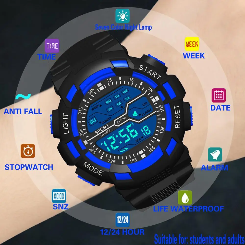 

Digital Sports Watch for Men 50mm PU Strap with Calendar Chronograph Luminous Function