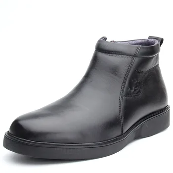 

chelsea boots men steel toe boots desert boots men cowhide cashmere plus velvet warm casual shoes High Quality Genuine Leather