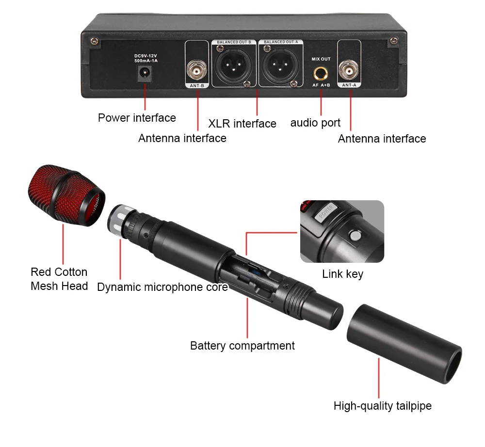 microfone handheld freqüência profissional ajustável 80 m receber discurso festa