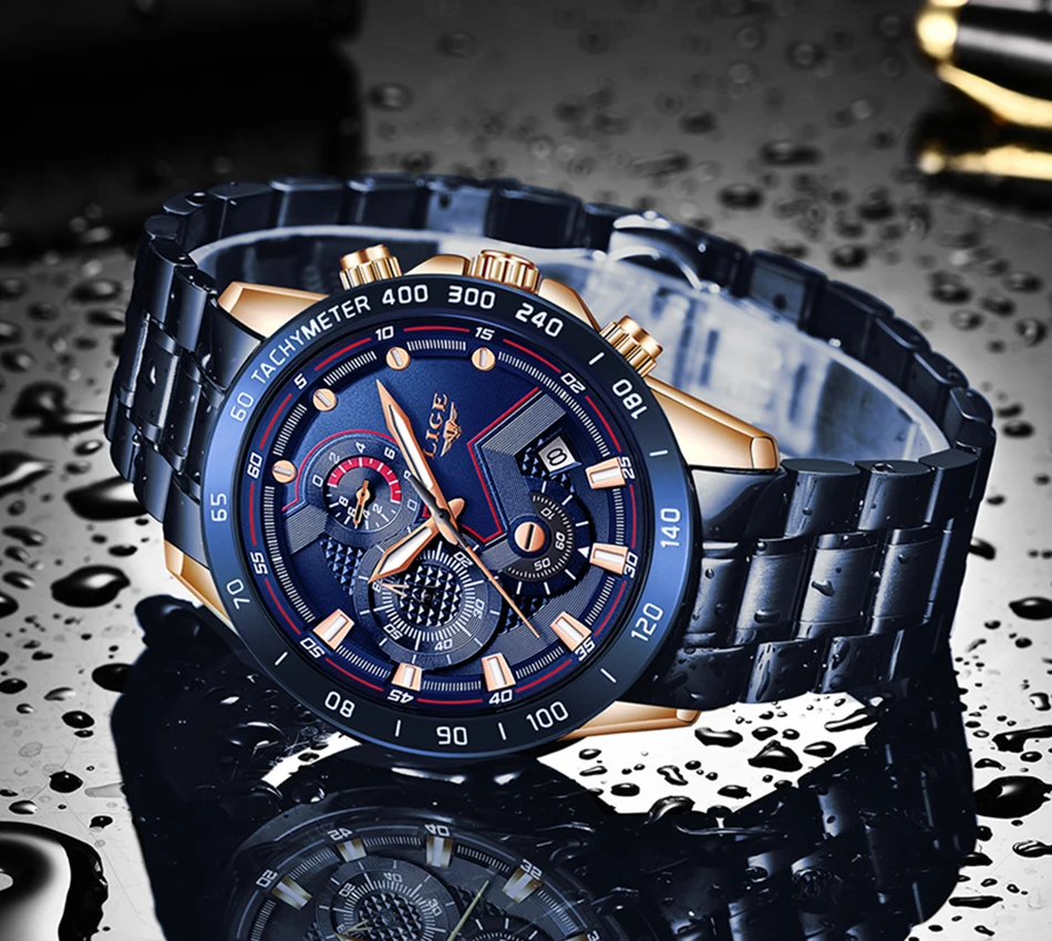 LIGE новые часы мужские водонепроницаемые часы с ремешком из нержавеющей стали Кварцевые наручные часы военные часы с хронографом мужские модные спортивные часы