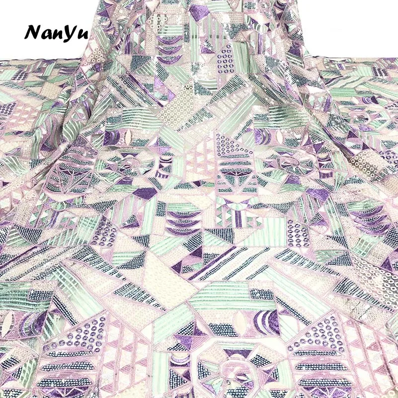 

2019 Latest Design Sequin Lace Fabric Luxury Colorful Embroidered Tulle Lace Fabric With Sequins Textile