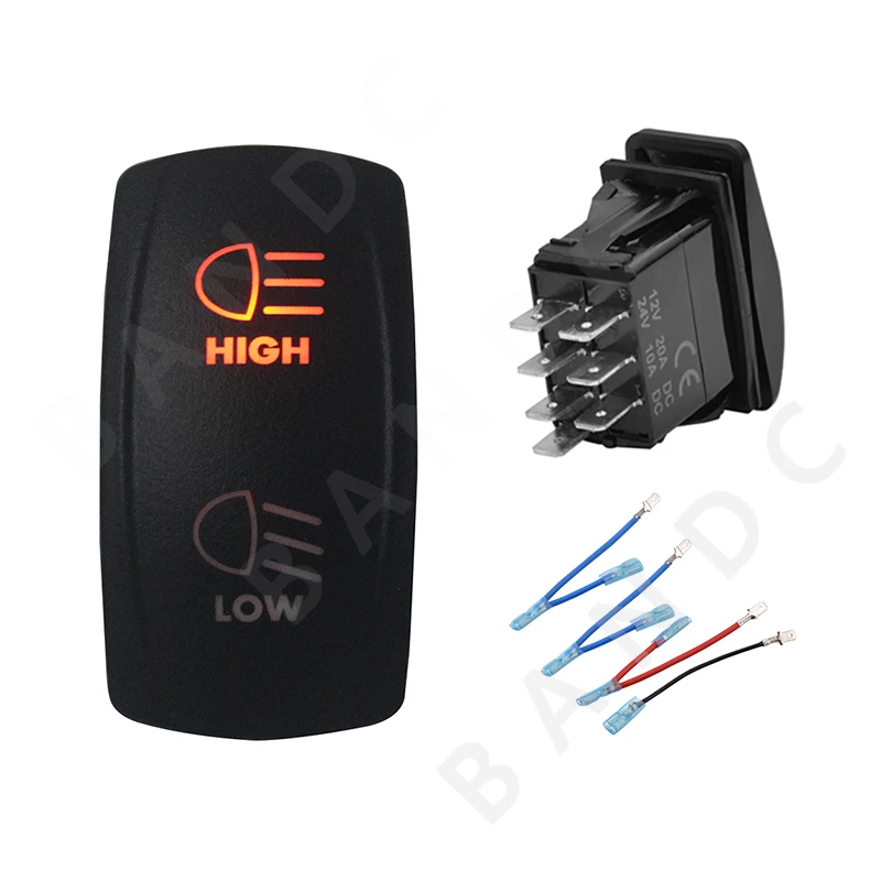 HIGH LOW Rocker Switch 7P ON OFF ON DPDT Laser Etched Orange