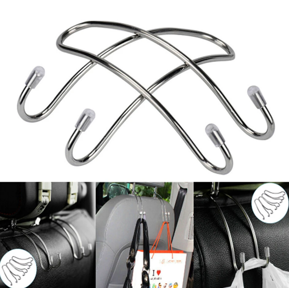 Car Accessories Universal Car Interior Seat Hook Stainless Steel Hang On 3kg Hooks Hanger Headrest Storage Clips