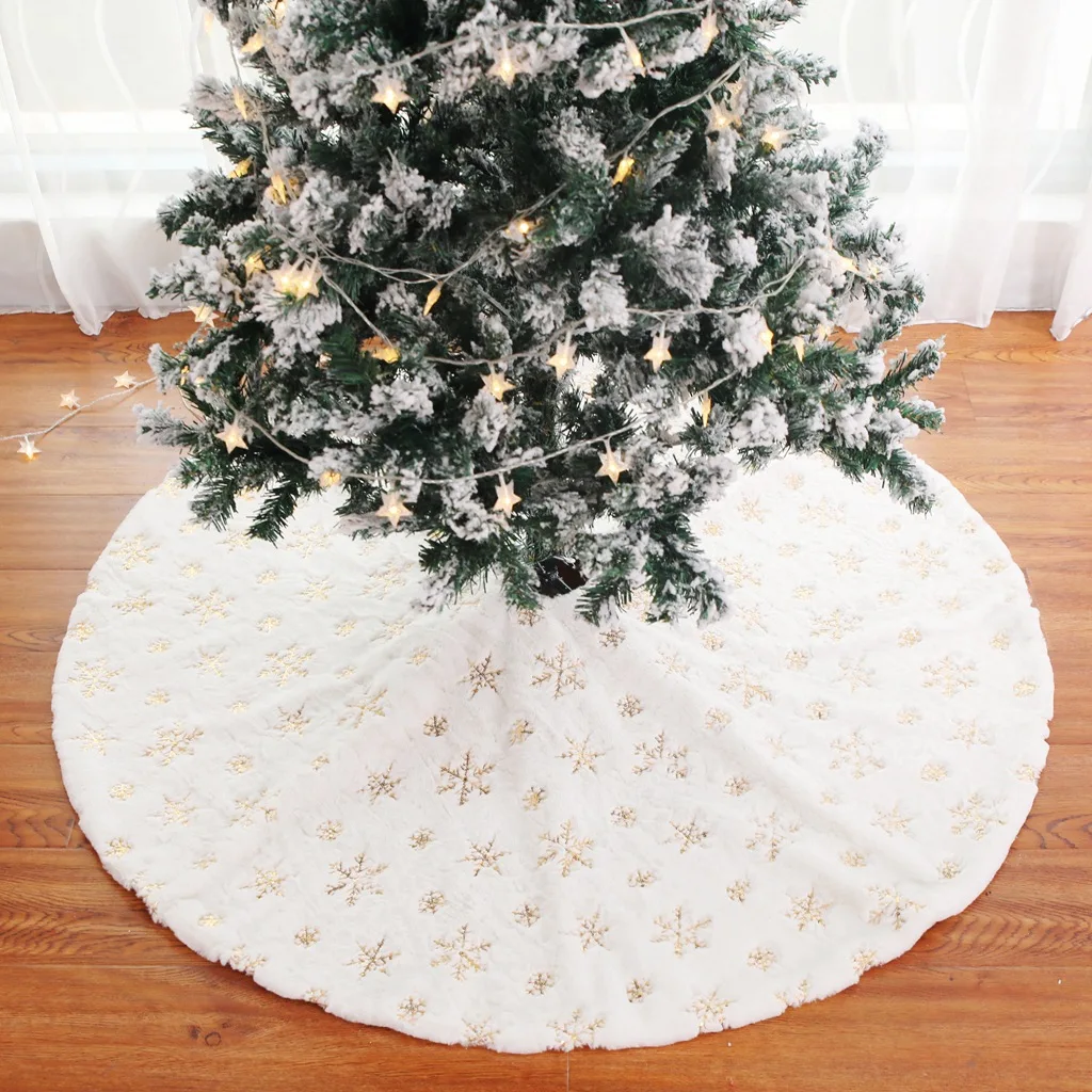 

1pc Christmas tree skirt 90 122cm plush embroidered tree mat trees decorations silver gold color optional christmas decor