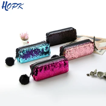 

Cute Shining Sequin Large Pencil Case Stationery Storage pen Organizer Bag School Office Supply Escolar Cosmetic Holder for gift