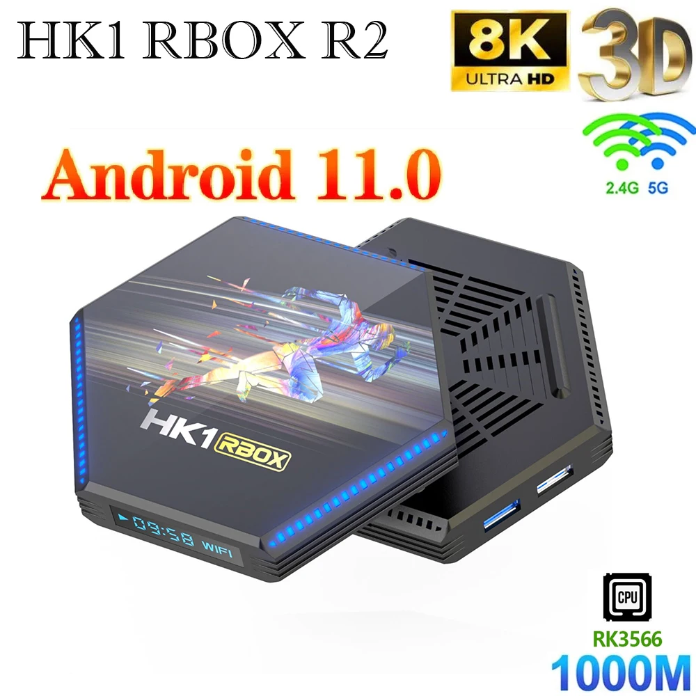 

HK1 RBOX RK3566 Smart TV BOX Android 11 2.4G/5G Wifi 8GB DRR4 64GB 8K android tv box LED Light Google Play Media Player