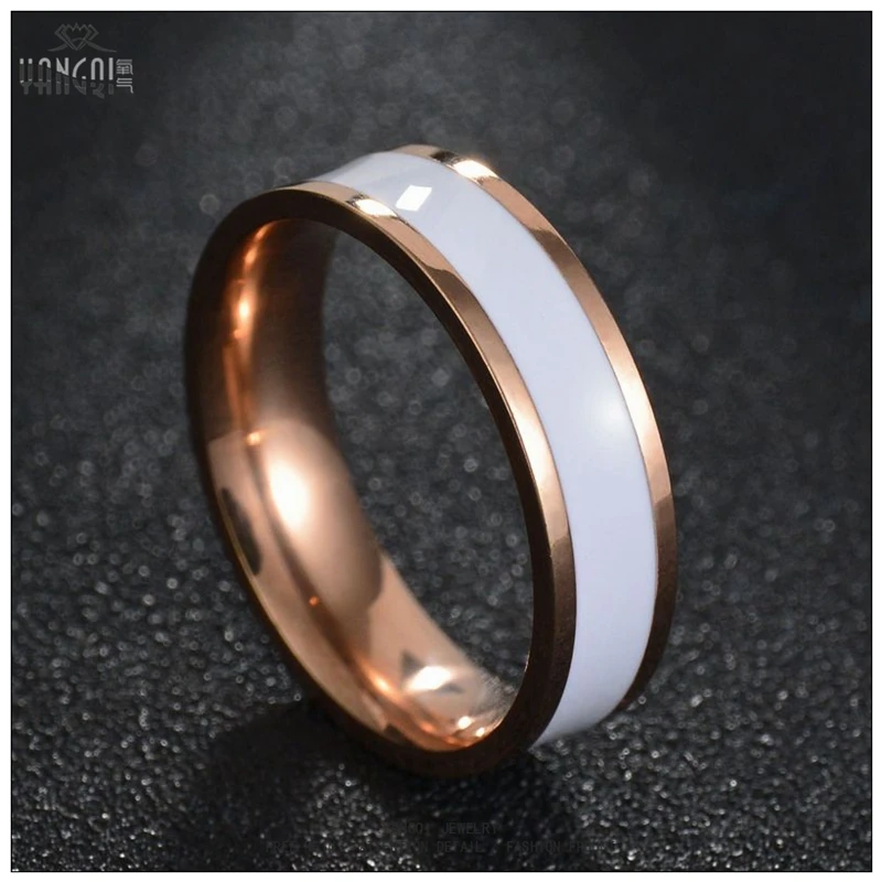 Тренд розовое золото нержавеющая сталь для женщин обручальные кольца белое кольцо с черной эмалью панк любовника ювелирные изделия Мужчины Bague - Цвет основного камня: H5029RWH