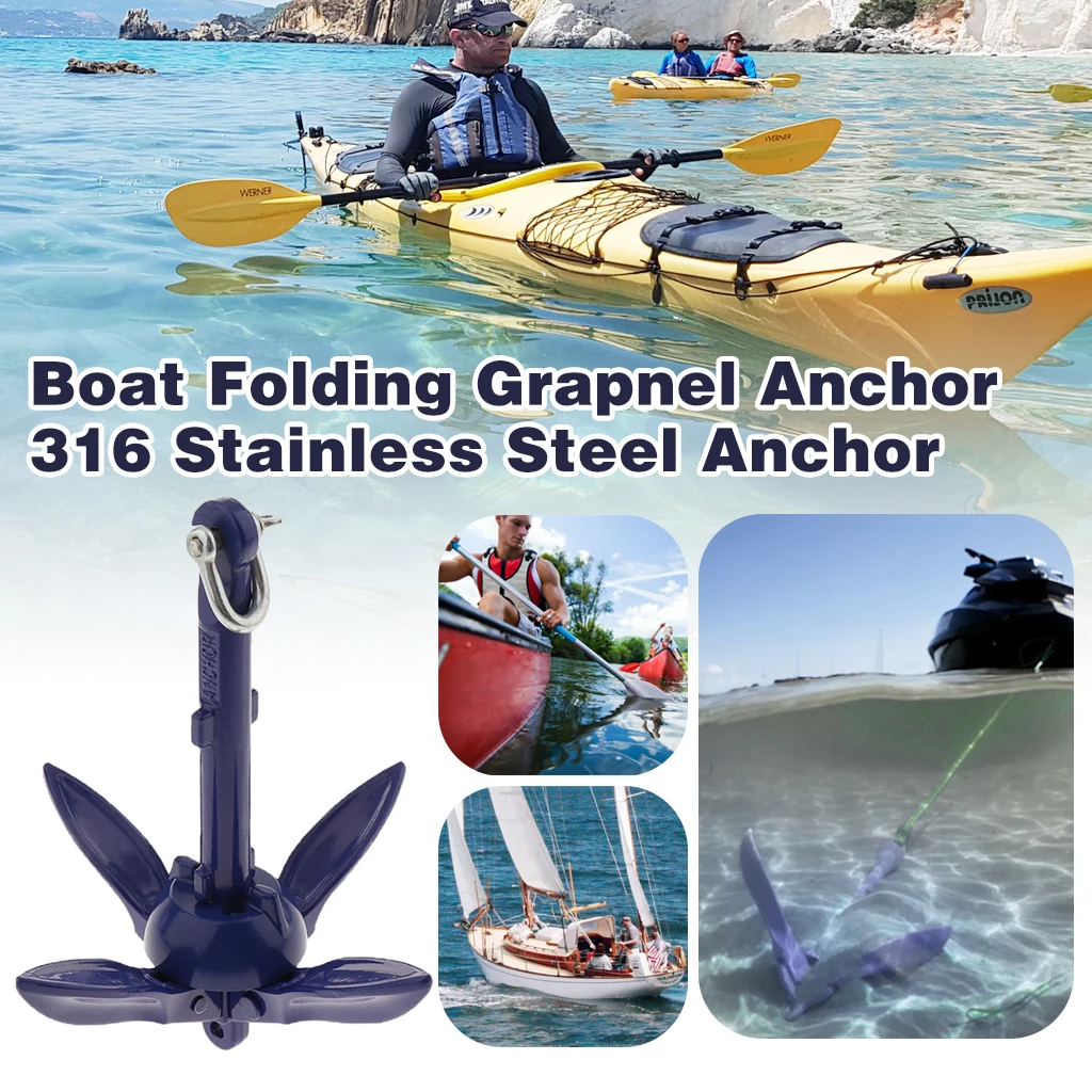 Boat Folding Anchor 0.5lb Boat Folding Grapnel Anchor 316 Stainless Steel Anchor For Marine Yacht Canoe Kayak Sailboat Fishing Etc 6.9 Inch