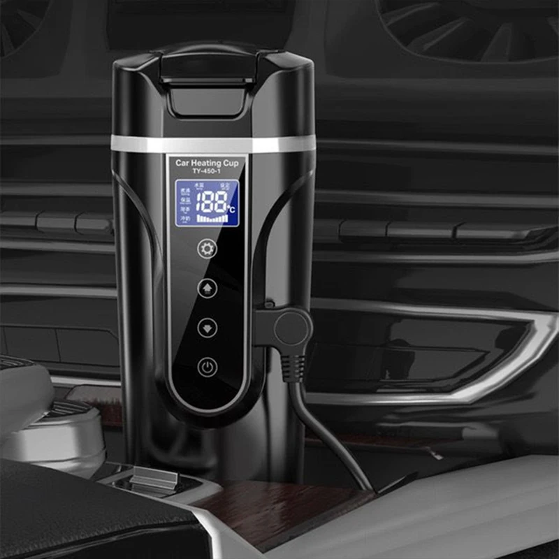 Portable Car Heating Cup Stainless Steel Water Warmer Bottle Kettle Coffee Mug LCD Display Temperature | Автомобили и мотоциклы