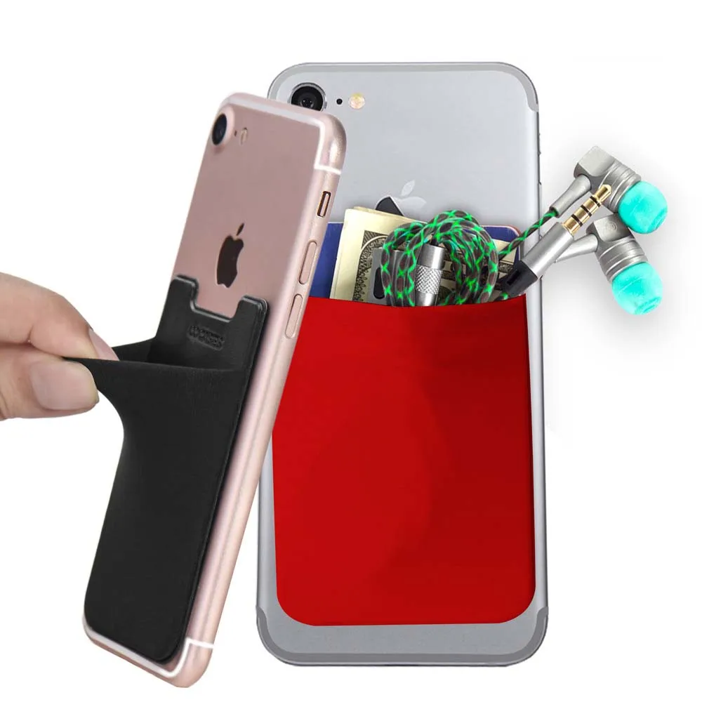 Creative Lycra Cell Phone Wallet Case Women Men Credit ID Card Holder Business Pocket Stick 3M Adhesive