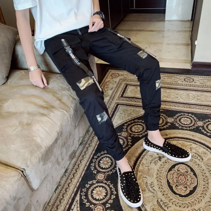 

Men Slim Fit Versatile Casual Pants Male Red Social Fella Korean-style Trend Summer Sports Ninth Pants Skinny