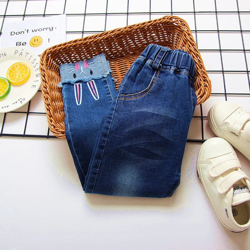 

Childrenswear 2019 Spring And Autumn Girls Korean-style Rabbit Jeans Baby Slim Fit Base CHILDREN'S Pants
