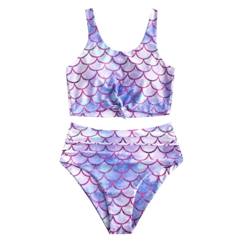 

K8356 Split Swimsuit Female Adult Polyester Spandex New Sexy High Elasticity Printed Fish Scale High Waist Split Swimsuit S-L