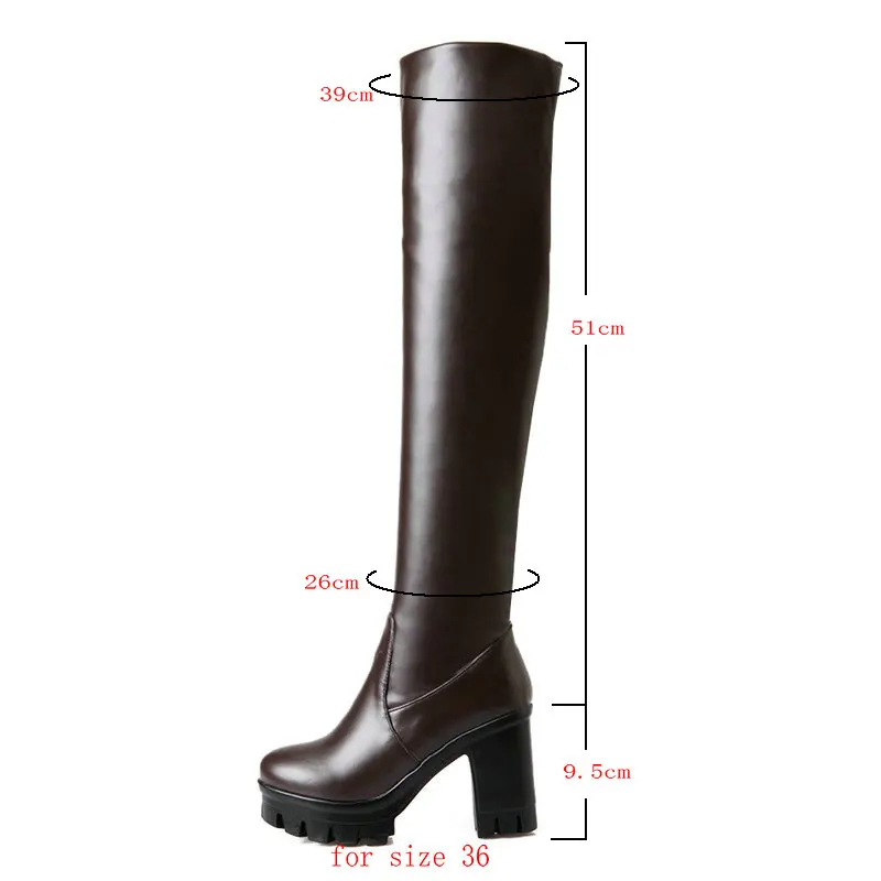 Autumn Winter Women Over the Knee Boots Platform Square High Heel Ladies Thigh Boots PU Leather Round Toe Woman's