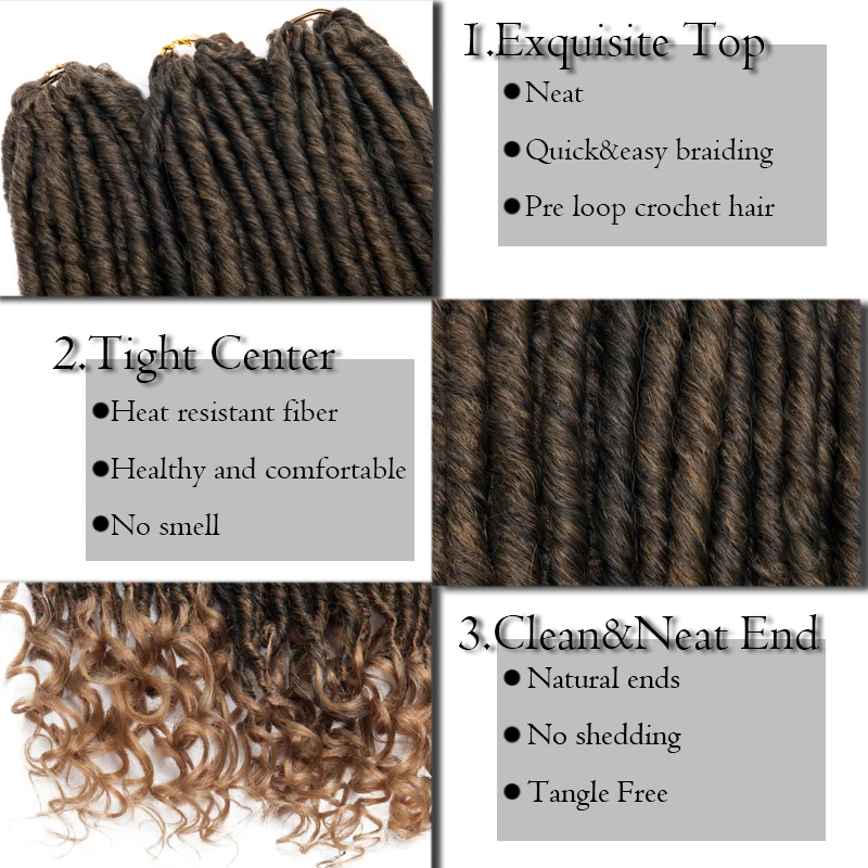 BENEHAIR Goddess Faux Locs Crochet Hair 24 Strands Crochet Braiding Synthetic Hair Afro Braids Hair Extension Curly Ends Ombre 3