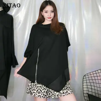 

XITAO Split Black White T Shirt Fashion New Women Irregular 2020 Summer Small Fresh Casual Minority Style Loose Tee Top DMY4727