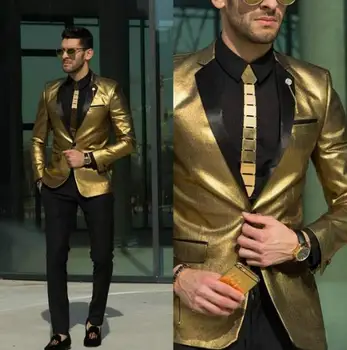 

2020 Fashion Gold Wedding Men Suits 2 Pieces Tuxedos Blazers Slim Fit Bridegroom Wear Best Mens Suits Custom Made (Jacket+Pant)