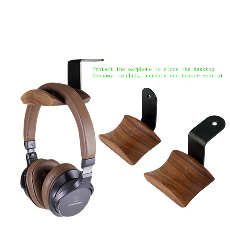 Universal Headphone Stand Headset Holder Hanger Wall mounted Wood Headphone Hook Metal Display Rack Earphone Accessories 1PC