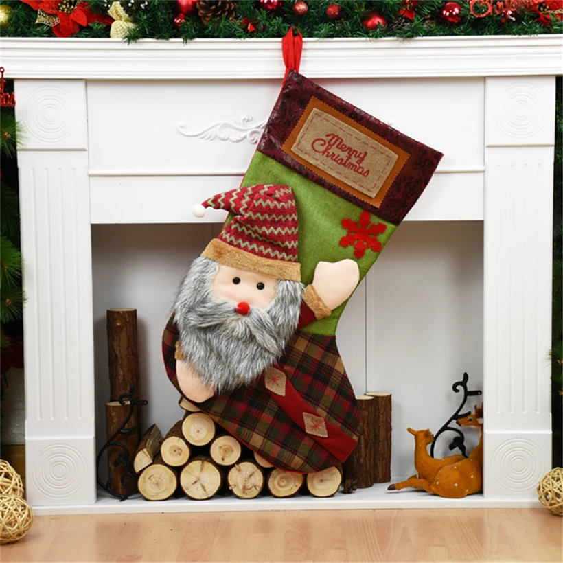 Santa Claus Рождественская елка Висячие вечерние украшения в виде елки чулок Санта-Клауса носки подарочные сумки для конфет Санта Клаус рождественские подарочные сумки держатели для подарков - Цвет: Santa Claus