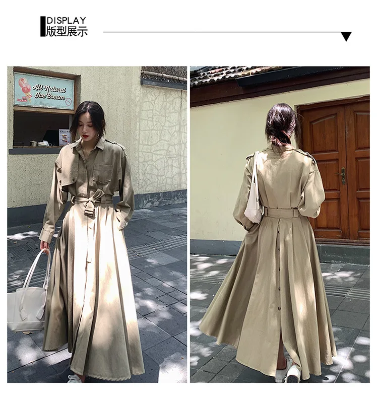 Модное шикарное пальто для фотосессии с большим подолом, осень, стиль, женское платье, шарад, пуговица сзади, талия, облегающий Тренч