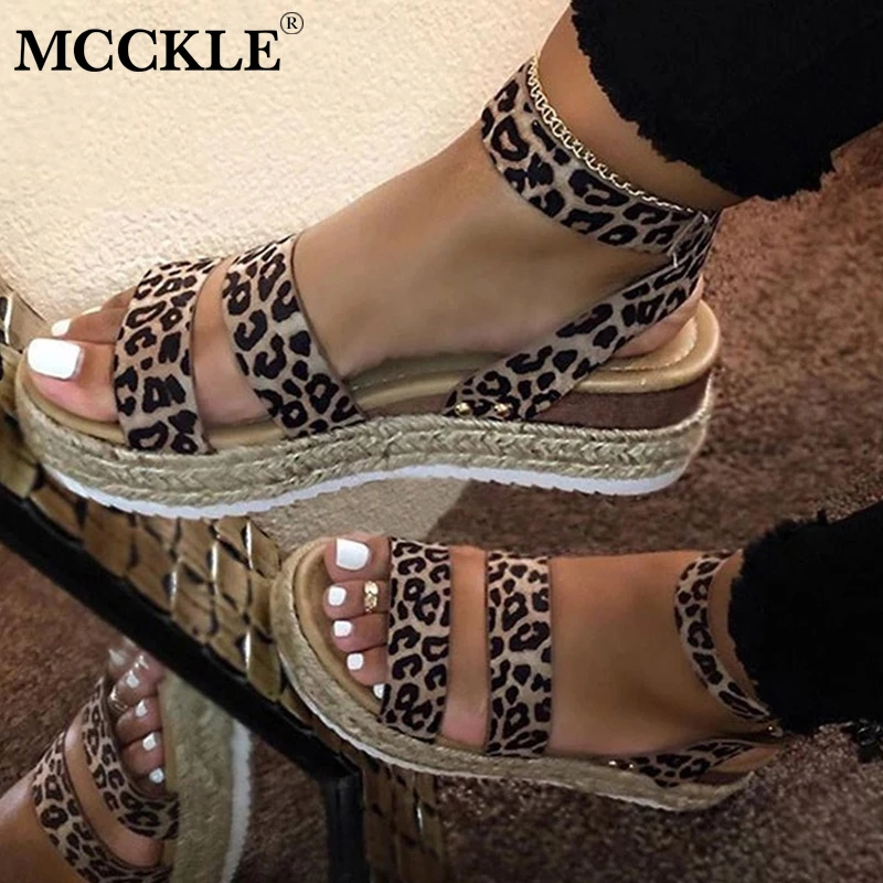 sandalias de leopardo inferior de cáñamo planos de mujer zapatos con de verano Casual Pu con hebilla Sandalias Mujer Plus 43|Sandalias de mujer| - AliExpress