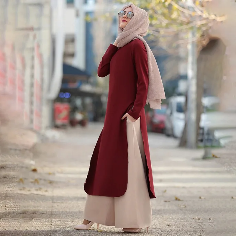 

2021 Muslim Women Split Long Tops Islamic Sets Women Muslim Pants Abayas Dubai 2021 Ramadan Prayer Clothes 2 Piece Set