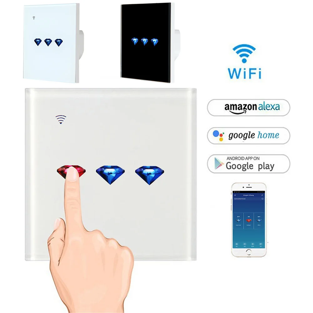

Teekar luxury Wall Touch Sensor Smart Switch,EU/UK Standard Light Switch,switch power,Glass Panel,Work with Alexa Google Home