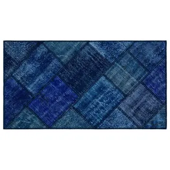 

Handmade Blue Vintage Overdyed Patchwork Area Rug 080x150 Cm-2'7''X4'11''