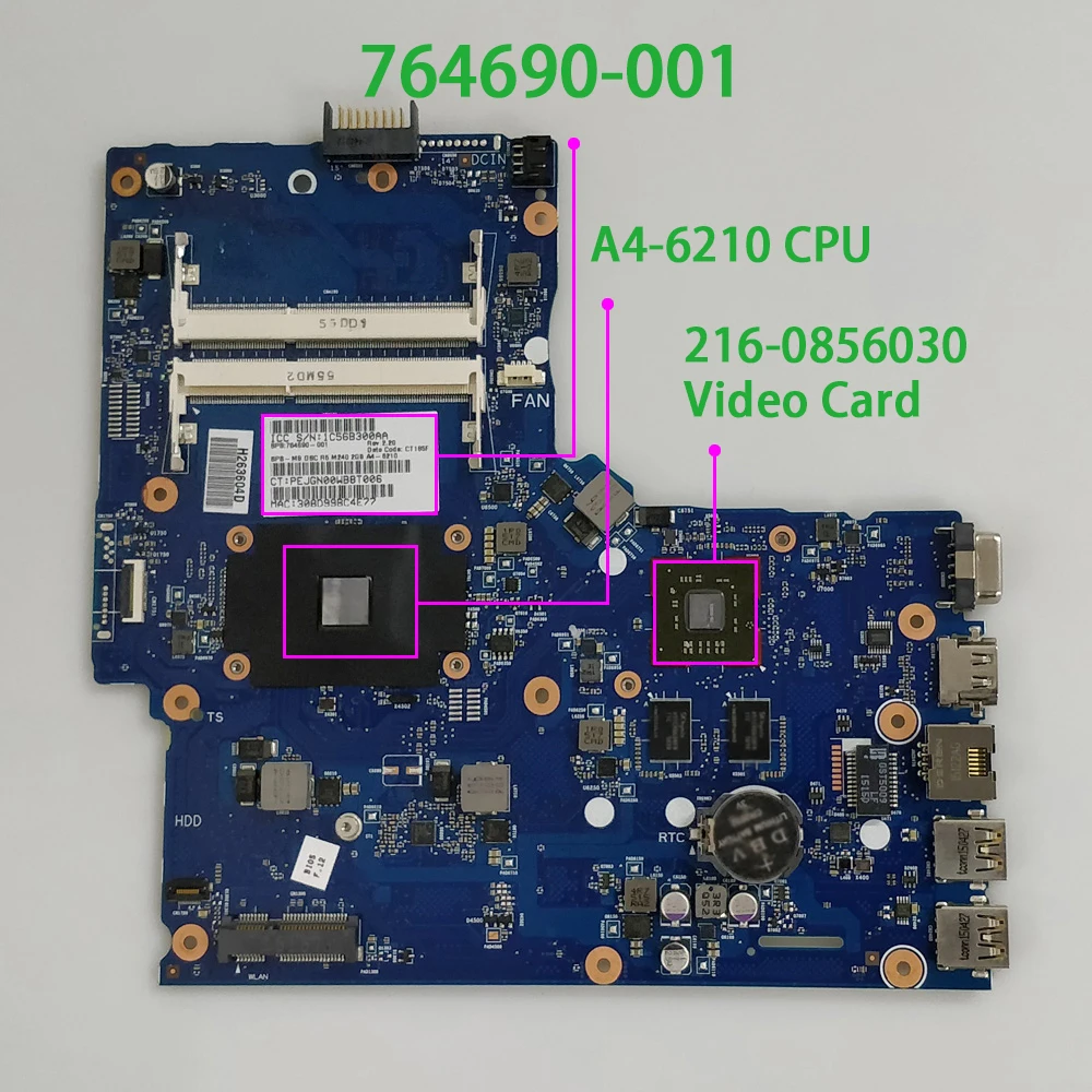 

Материнская плата для ноутбука HP 355 G2 764690-001 764690-501 764690-601 6050A2612501-MB-A02 w A4-6210 CPU w R5 M240/2G GPU