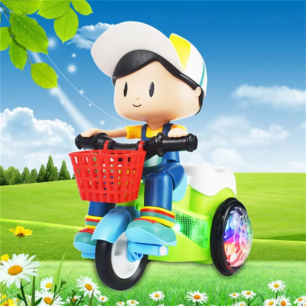 

Children Electric Stunt Tricycle Toy Universal Headlights Music Rotating Stunt Big Head Motorcycle Divo Car Model Bicycle Toy