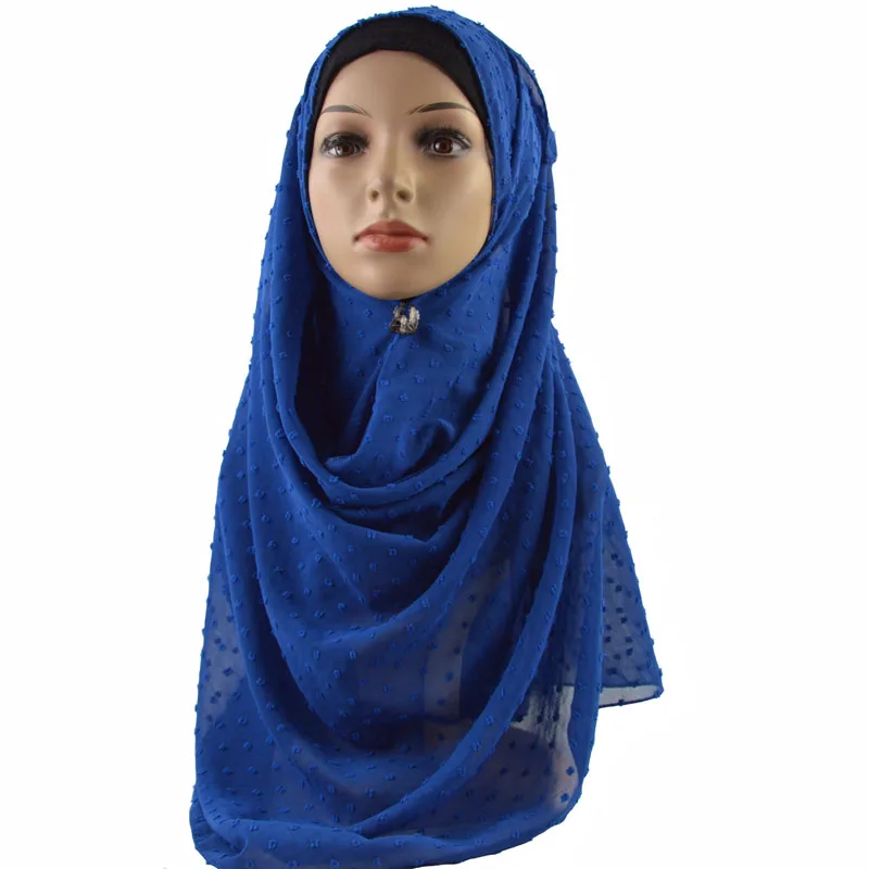 Новое поступление однотонный Pom шифон Hijab шарф Мусульманский платок сплошной Цвет повязка Обёрточная бумага шали/тюрбаны шарфы 10 шт./лот