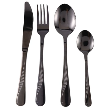 

AFBC 24 Pcs Tableware Black Cutlery Set Stainless Steel Cutlery Box Forks Knives Spoons Dinner Set Kitchen Spoon Set